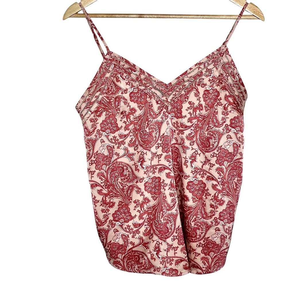 Express Paisley Print Satin Cami Tank Top Pink Red Womens Size Small Y2K
